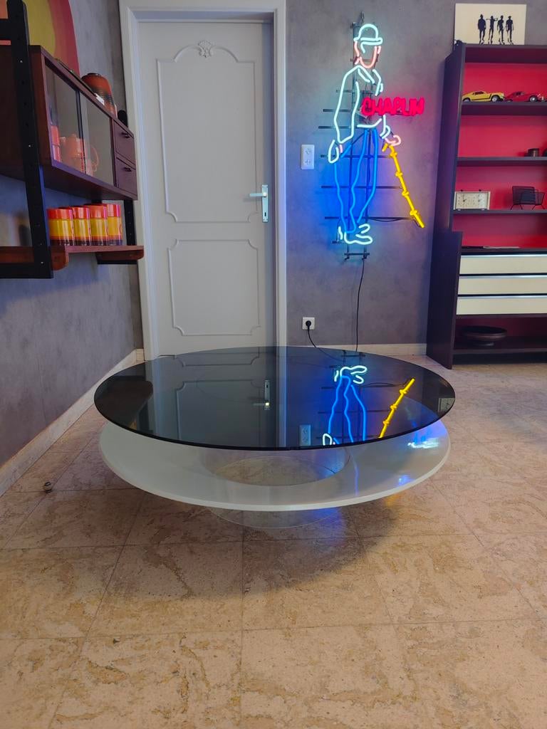 Vintage UFO Salontafel jaren '70 - Plexiglas & Rookglas, Ophalen