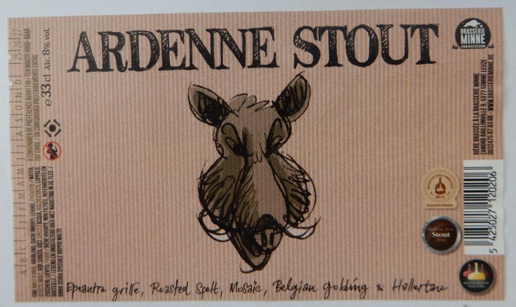 Etiquette de bière Ardenne Stout brasserie Minne (7v2), Enlèvement ou Envoi, Utilisé