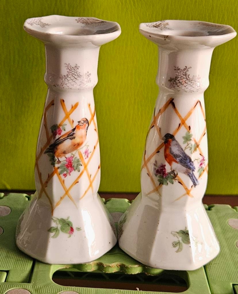 2 porselein vintage kandelaars, Ophalen of Verzenden