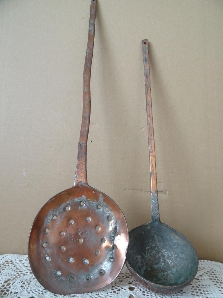 Antieke lepel koperen lepel lepels 52cm en 42cm 1800-1850, Antiek en Kunst, Ophalen of Verzenden, Koper