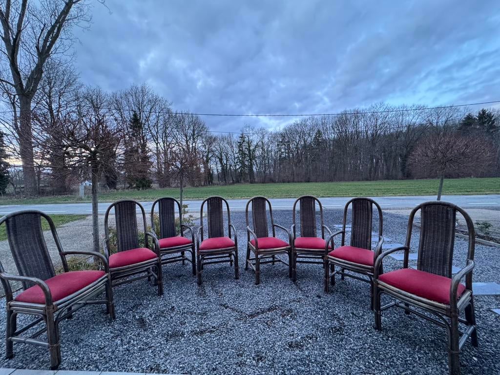 Ensemble de 8 chaises vintage en rotincourbé avec accoudoirs, Enlèvement
