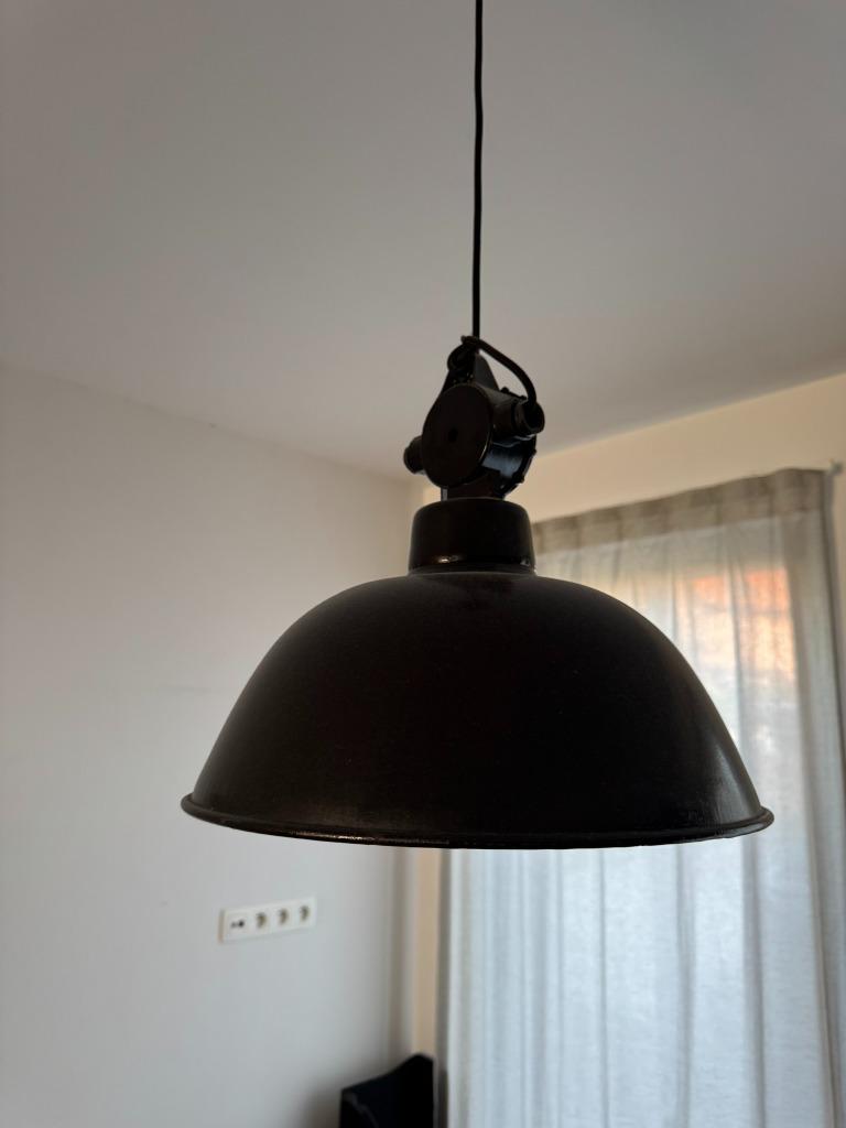 Lampe suspendue industrielle vintage originale 38 cm noire, Enlèvement, Utilisé