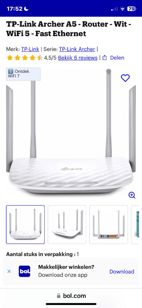 WiFi 5 router TP link archer A5 nieuw, Computers en Software, Routers en Modems, Ophalen of Verzenden, Nieuw, Router, TP-Link