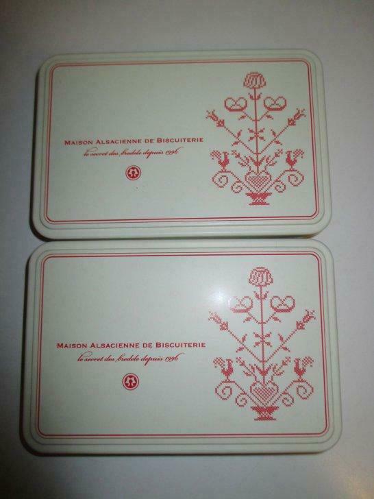 2 blikken dozen Maison Alsacienne de Biscuiterie, Ophalen of Verzenden, Gebruikt