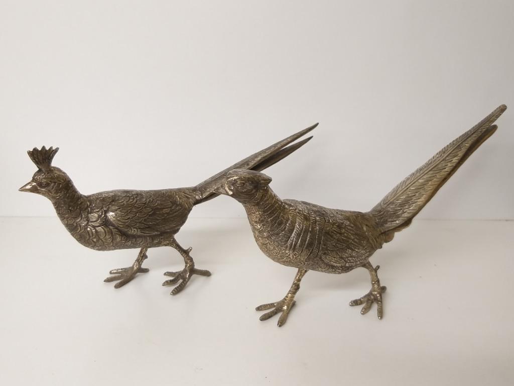 Couple de faisans en métal argenté, Antiquités & Art, Enlèvement ou Envoi