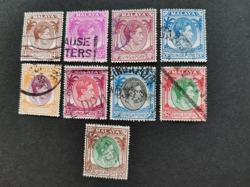 Singapore-Malaya 1949 - Koning George VI en pallmbomen, Ophalen of Verzenden, Gestempeld, Zuidoost-Azië