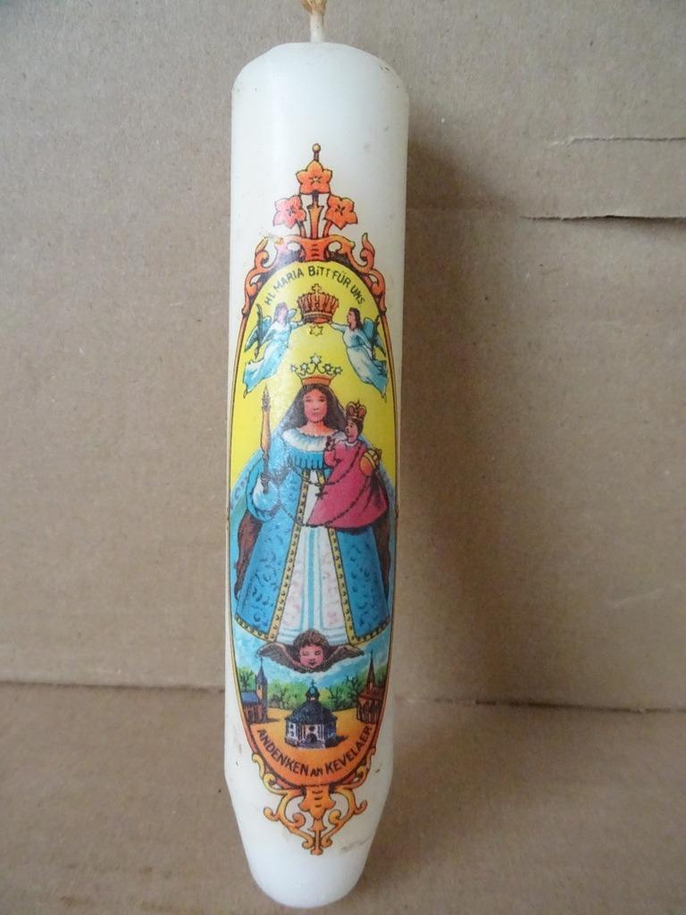 Vintage kaars Heilige Maria Kevelaer noveenkaars 14cm 1980, Ophalen of Verzenden, Zo goed als nieuw, Overige typen, Christendom | Katholiek