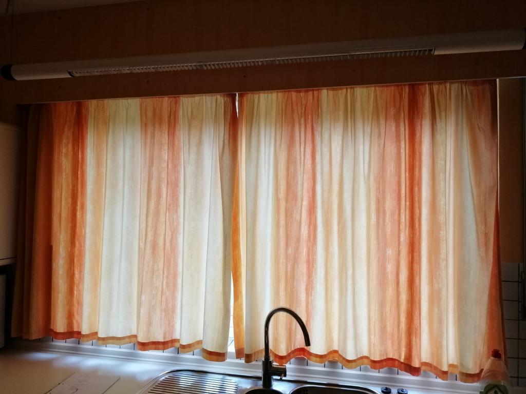Tentures dans des tons orangés H120 x L260, Maison & Meubles, Enlèvement ou Envoi, Utilisé, Beige
