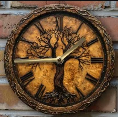Horloge murale ronde vintage en métal - Arbre de vie (20 cm), Enlèvement ou Envoi, Neuf, Horloge murale