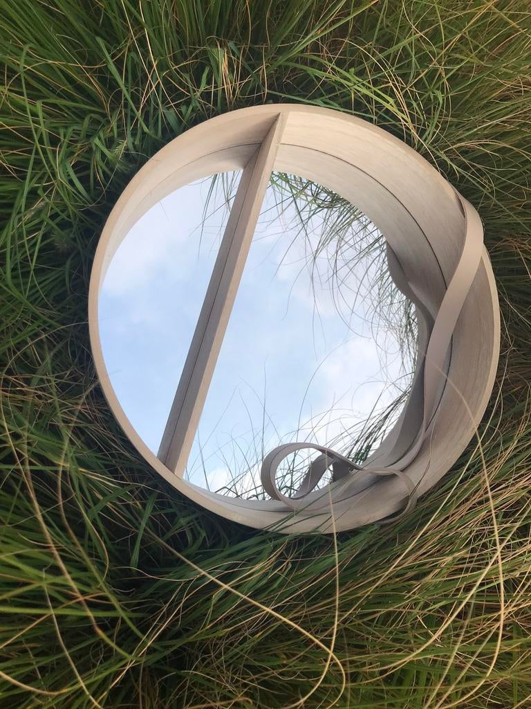 Boot spiegel berk ca 40 cm, Huis en Inrichting, Ophalen of Verzenden, Zo goed als nieuw, Rond