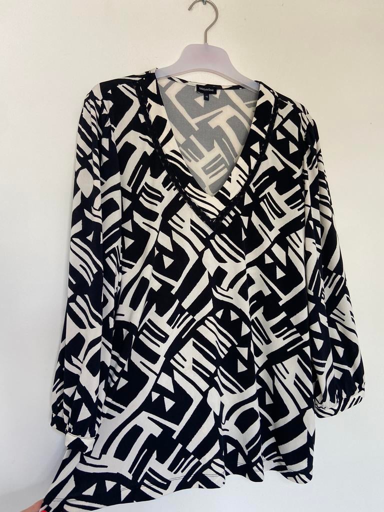 Blouse mayerline zwart wit 48, Ophalen, Zo goed als nieuw, Maat 46/48 (XL) of groter, Wit
