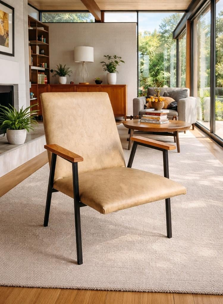 Prachtige authentieke vintage leeszetel (Meurop), Huis en Inrichting, Ophalen of Verzenden, Zo goed als nieuw, Leer, Midcentury