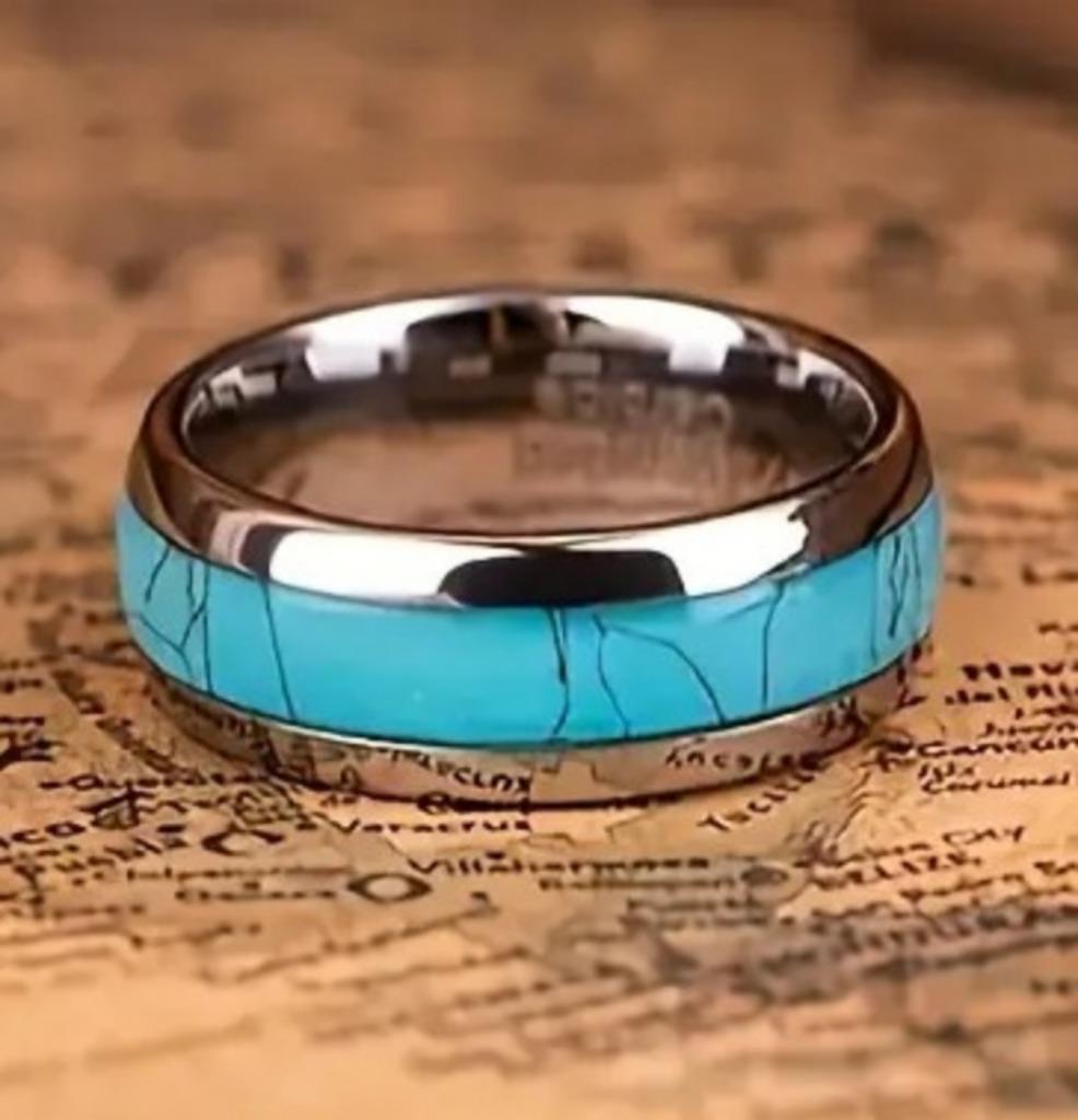 Bague en acier inoxydable RVS004 avec turquoise, Neuf, Femme ou Homme, Fer ou Acier, 17 à 18