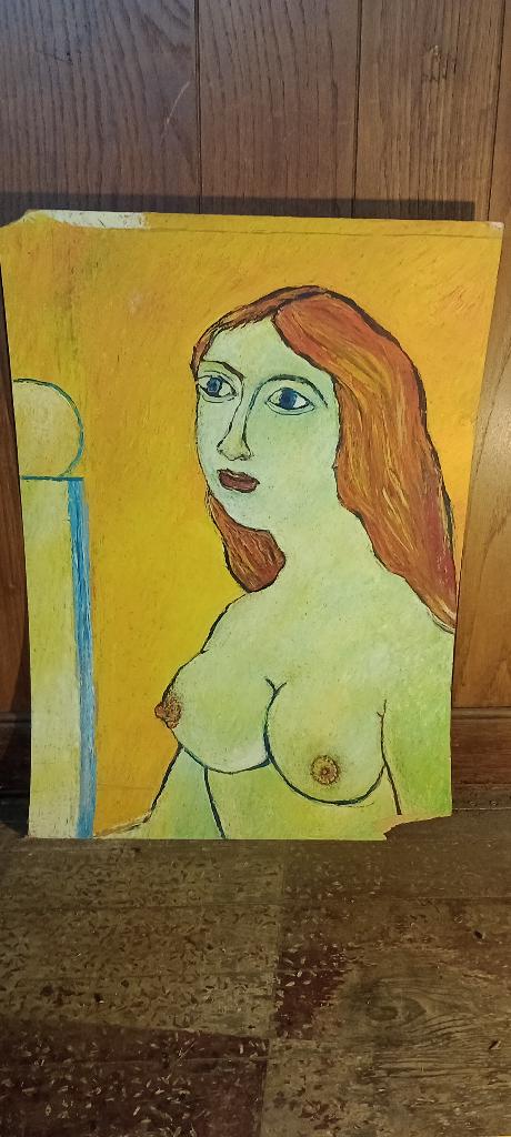 Peinture/pastel huile,nu féminin,signé S.Montegnies,n559, Enlèvement ou Envoi