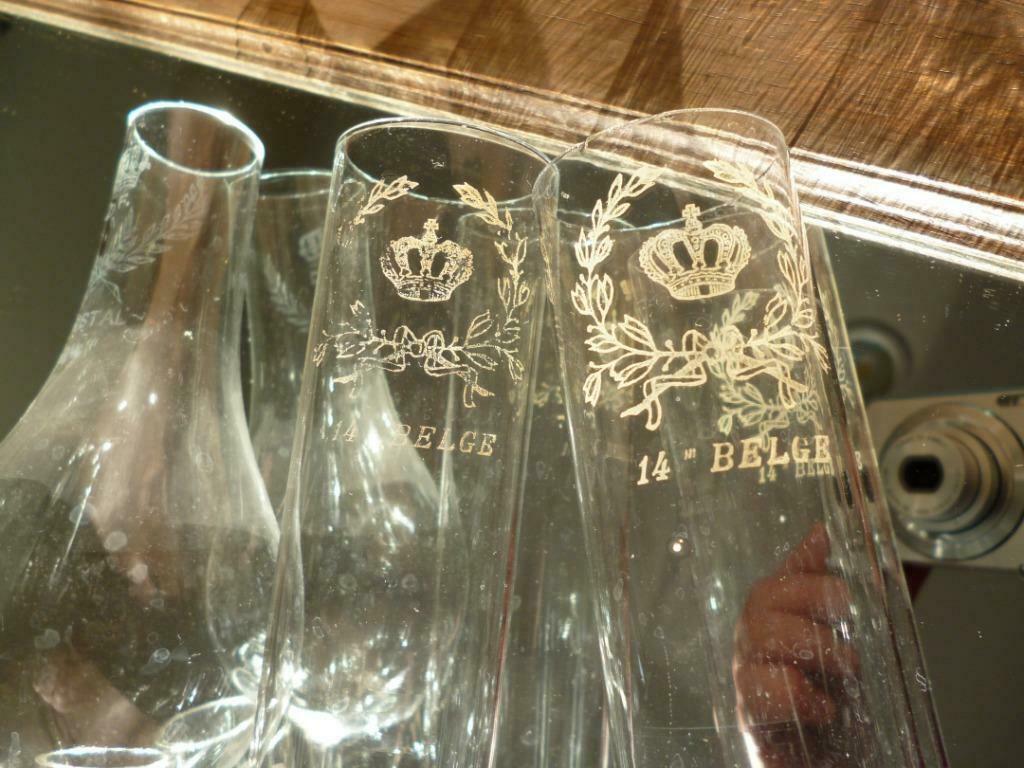 3 verres de lampes à pétrol Christal D.L. et 14e Belge, Enlèvement