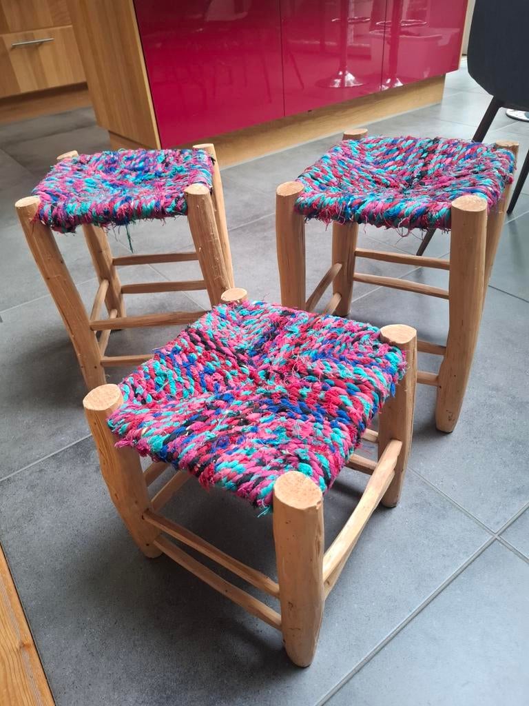 Tabourets marocain bois/tissu, Maison & Meubles, Bois