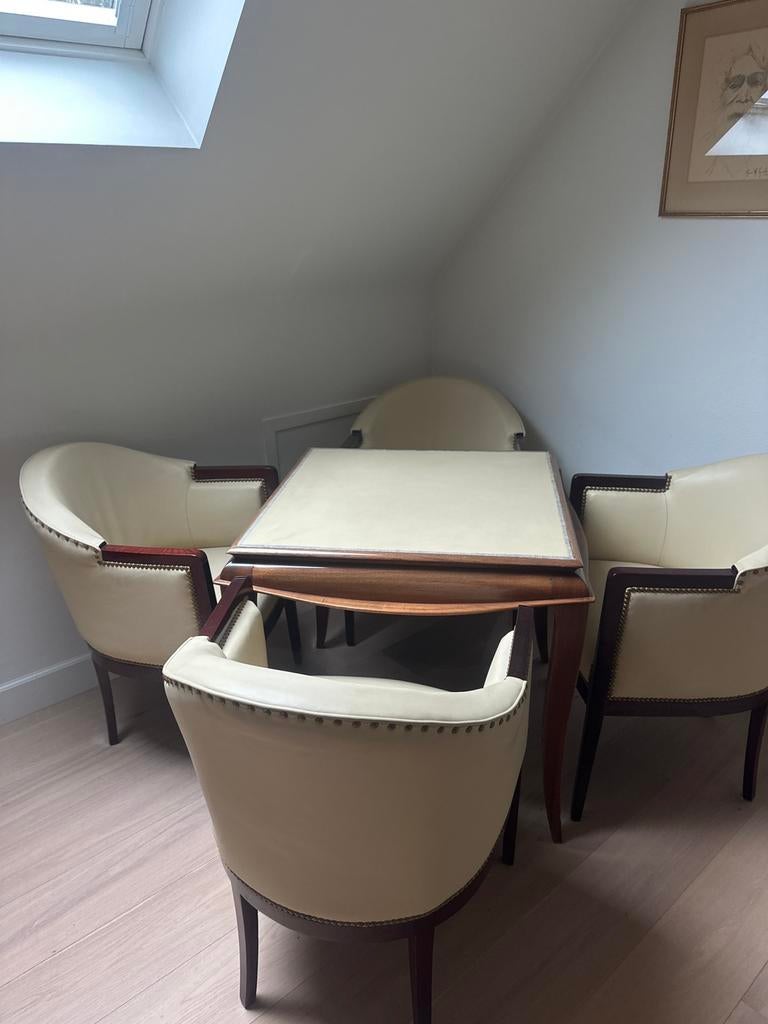 Art-deco kaarttafel en 4 clubzetels, Antiek en Kunst, Ophalen