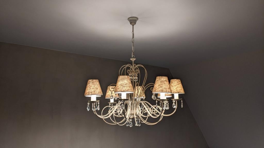 Prachtige landelijke Marckdael kroonluchter met lampenkappen, Ophalen, Zo goed als nieuw, Stof, Landelijk