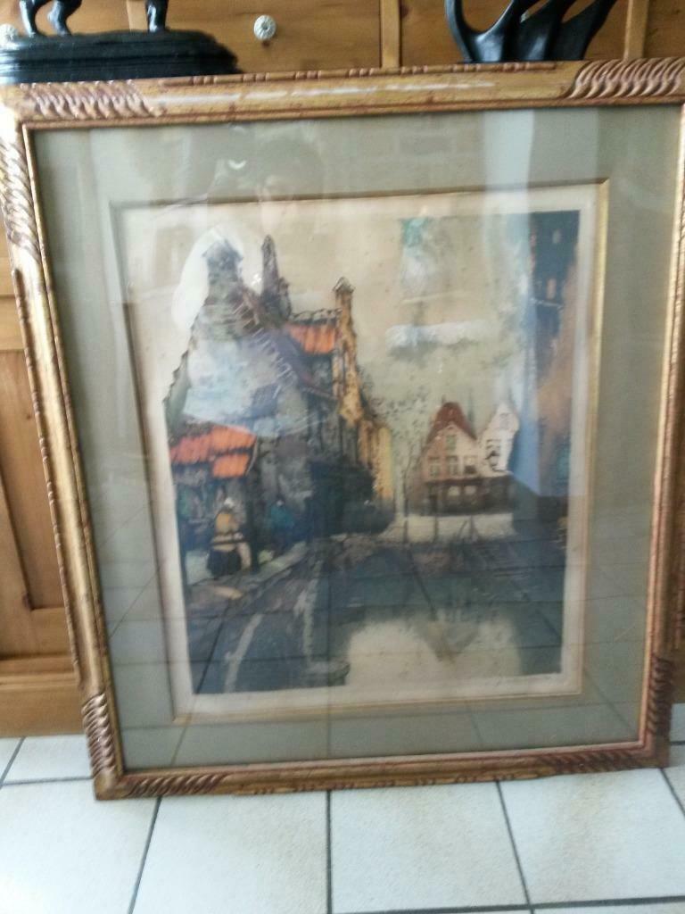 gravure stadsgezicht, Antiek en Kunst, Kunst | Etsen en Gravures, Ophalen