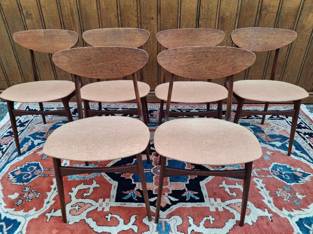 6 Vintage Deense teakhouten design stoelen, Huis en Inrichting, Ophalen, Zo goed als nieuw, Vintage, Vijf, Zes of meer stoelen