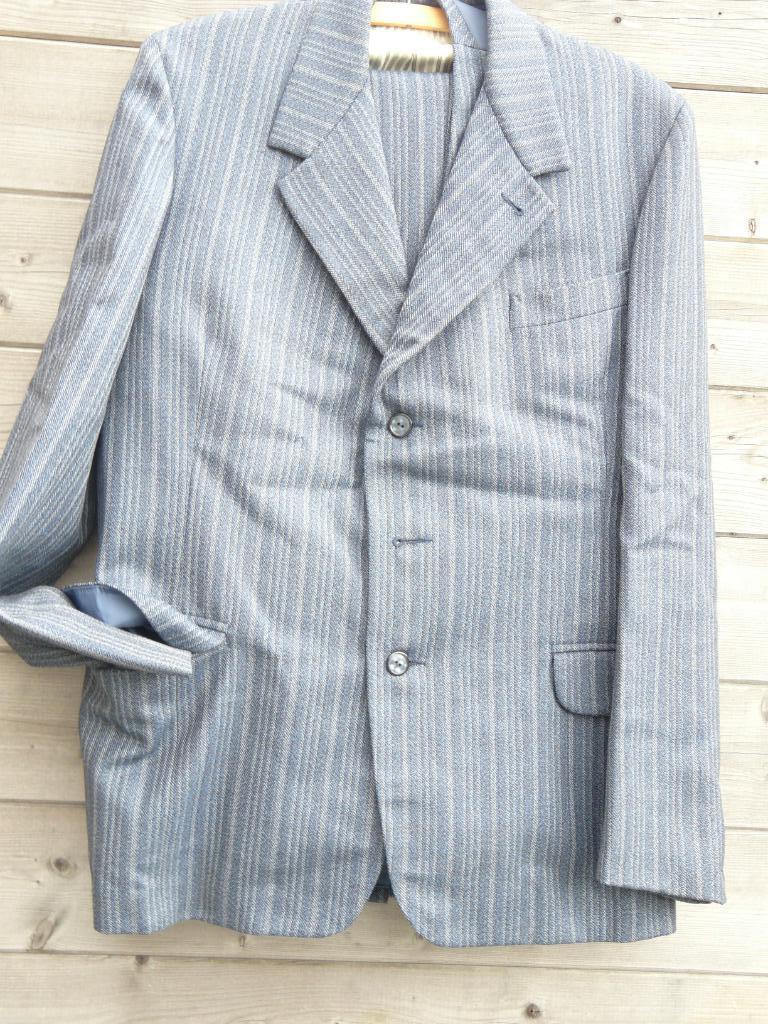 Vintage 3 delig herenkostuum blauw  met grijze streep, Kleding | Heren, Ophalen of Verzenden, Maat 48/50 (M), Blauw, Gedragen