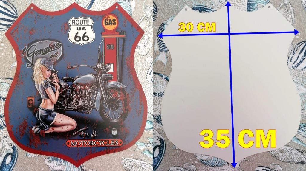 MOTORFIETSEN-ROUTE 66-GENUINE OIL-pin up-, Verzamelen, Ophalen of Verzenden, Nieuw, Reclamebord