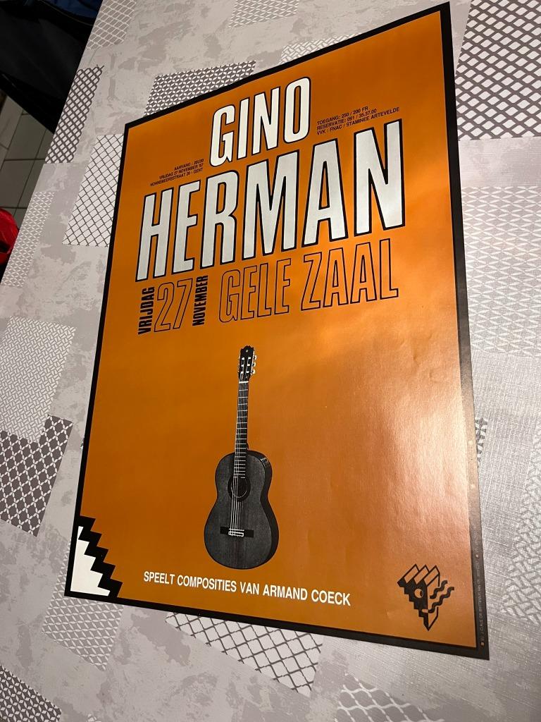 Vintage Poster Gino Herman - Gele Zaal, Deurposter of groter, Ophalen of Verzenden, Muziek, Rechthoekig Staand
