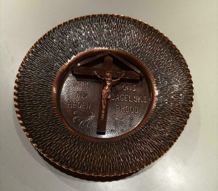 Plaque en cuivre à suspendre avec croix, Enlèvement ou Envoi