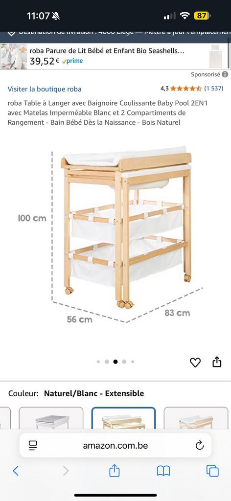 Table a langer avec baignoire, Enfants & Bébés, Enlèvement ou Envoi, Comme neuf, Table(s)