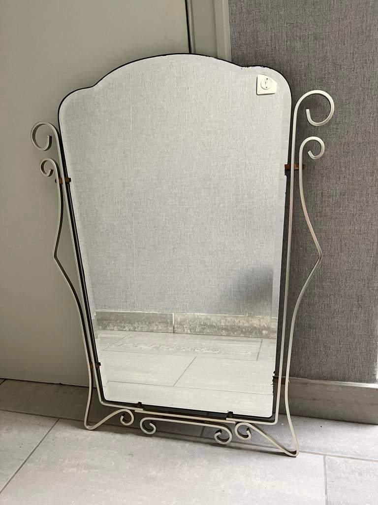 Miroir élégant avec cadre en aluminium - Années 1950, Antiquités & Art, Enlèvement, Rectangulaire, 50 à 100 cm, Moins de 100 cm