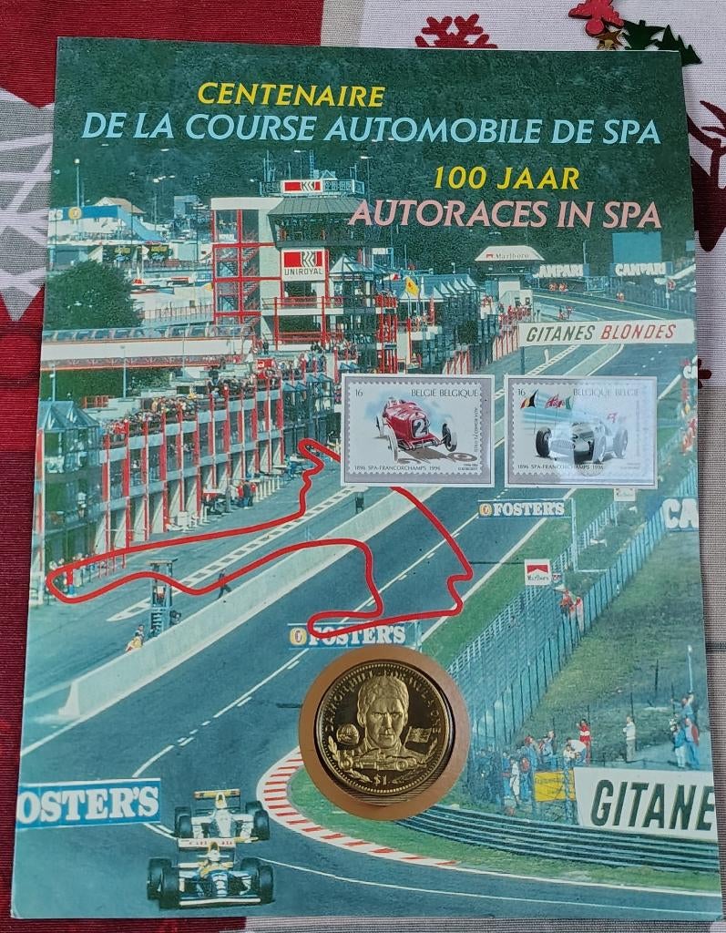 1 dollar Damon Hill et timbres centenaire Spa Francorchamps, Postzegels en Munten, Ophalen of Verzenden