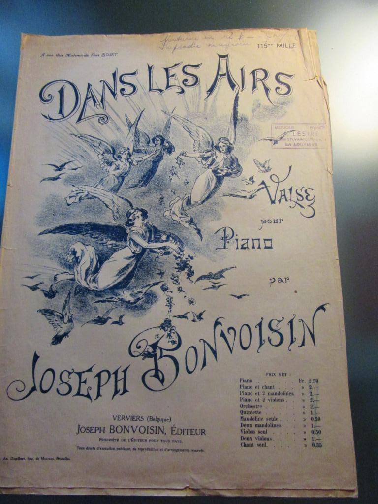 partition dans les airs valse pour piano Joseph Bonvoisin, Ophalen, Gebruikt, Piano