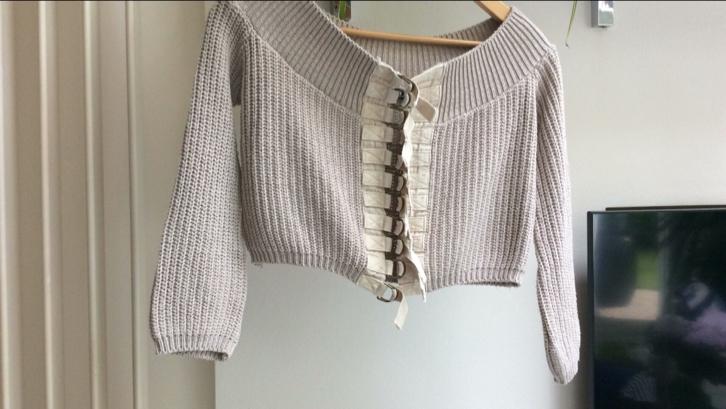 Beige crop top pulletje met wijde hals. S/M, Ophalen of Verzenden, Zo goed als nieuw, Maat 36 (S), Beige