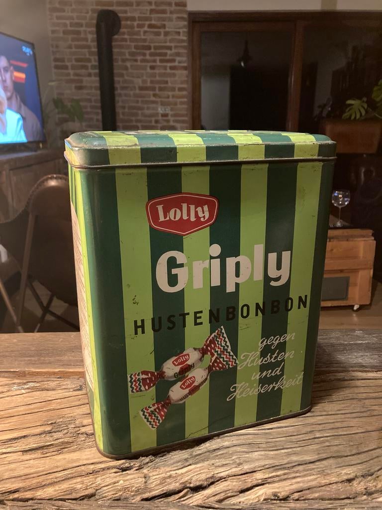 Vintage Griply Hustenbonbon blikken doos snoepdoos, Ophalen of Verzenden