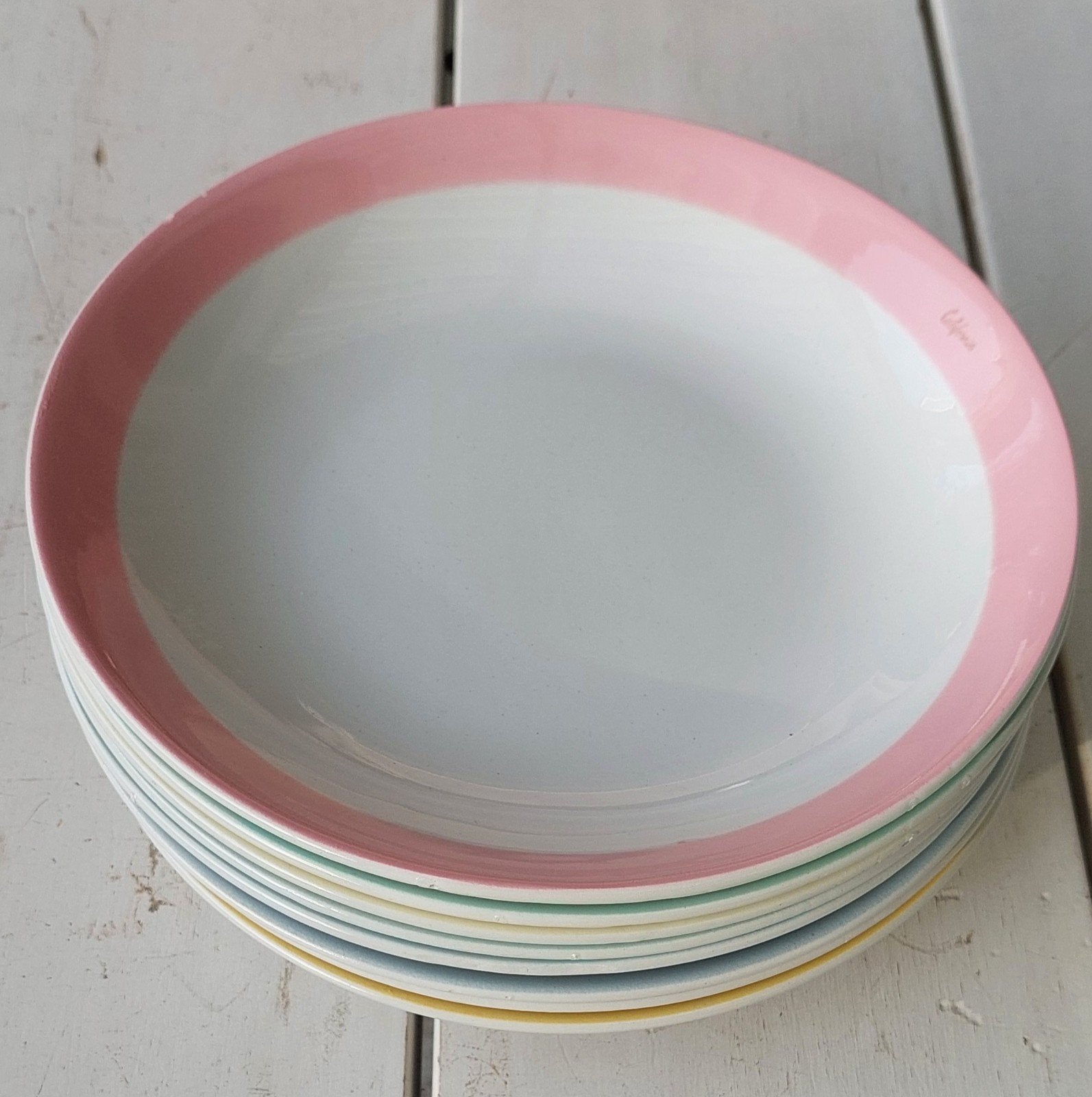 set van 8 pastel soepborden california, Ophalen of Verzenden