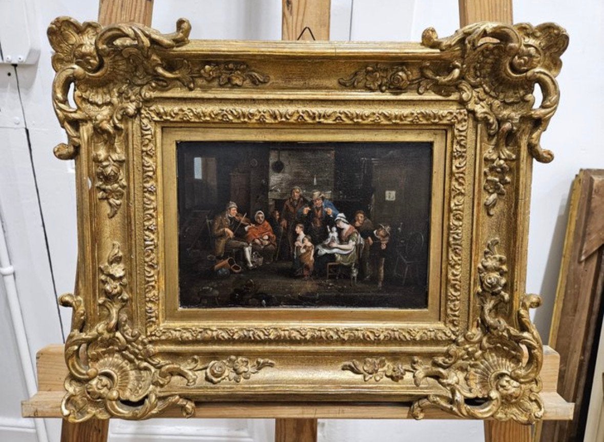 Peinture à l'huile hollandaise du XVIIe siècle— Tavernescène, Enlèvement ou Envoi
