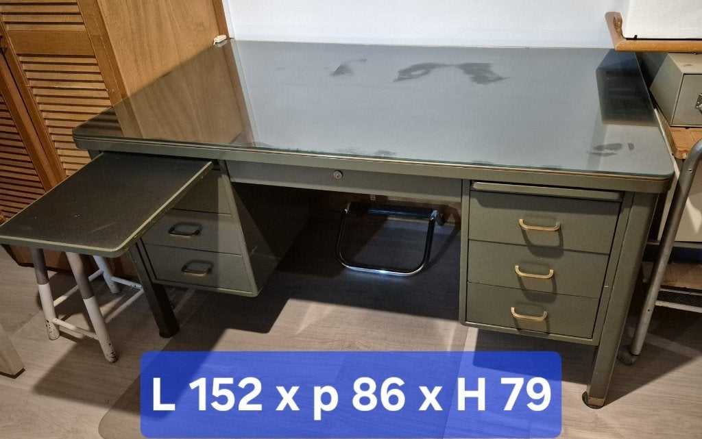 Bureau militaire grand style industriel (1950), Maison & Meubles, Industriel, Enlèvement, Utilisé, Verre