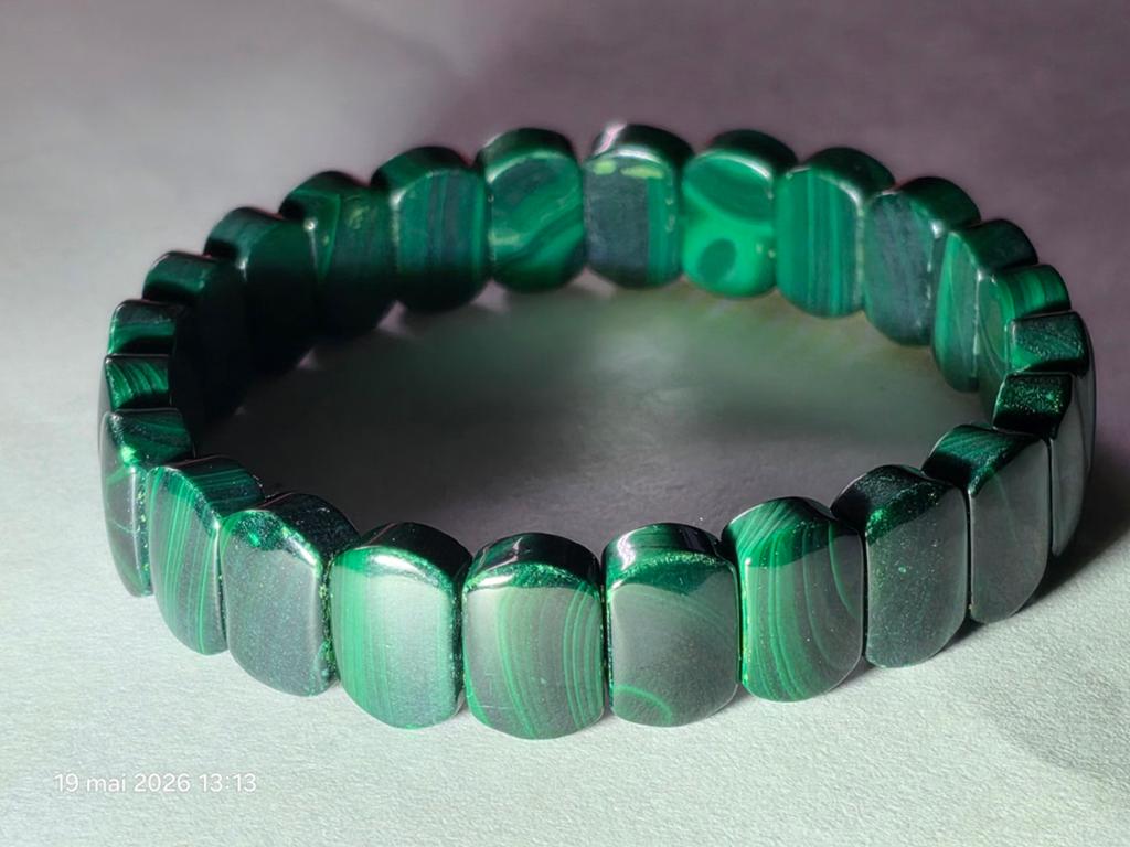 Bracelet élastique en malachite naturelle, Avec pierre précieuse, Neuf, Élastique, Vert