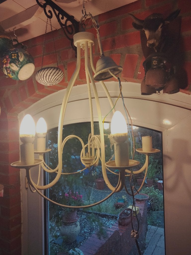 LUSTER metaal wit  voor 5 lampen, Ophalen, E27 (groot), Zo goed als nieuw, Metaal
