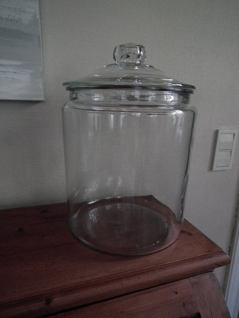 Grote glazen pot, met deksel (perfecte staat), Verzenden, Zo goed als nieuw, Glas, Overige stijlen
