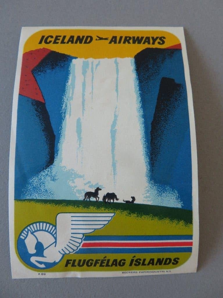 Kofferlabel etiket Iceland Airways 1960,s, Ophalen of Verzenden, Zo goed als nieuw, Kaart, Foto of Prent
