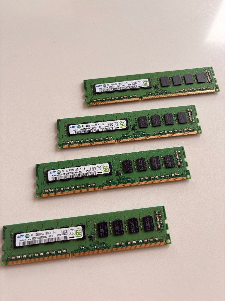 4 x Samsung 4GB 2Rx8 PC3L-12800E ECC UDIMM, Computers en Software, Gebruikt, Ophalen of Verzenden, DDR, Desktop