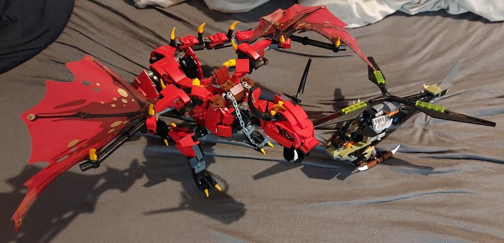 Lego ninjago dragon + hélicoptère, Ophalen, Gebruikt, Lego, Losse stenen