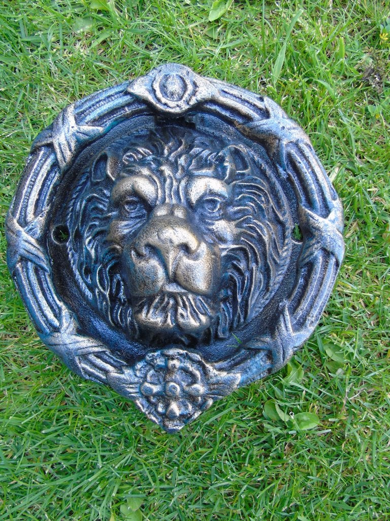 Bronzen gepatineerde gietijzeren leeuwendeurklopper, Tuin en Terras, Ophalen of Verzenden, Nieuw
