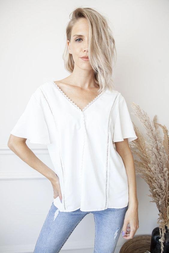 Witte blouse van ElleMilla / Merk: Cerise blue -Maat medium, Enlèvement ou Envoi, Blanc