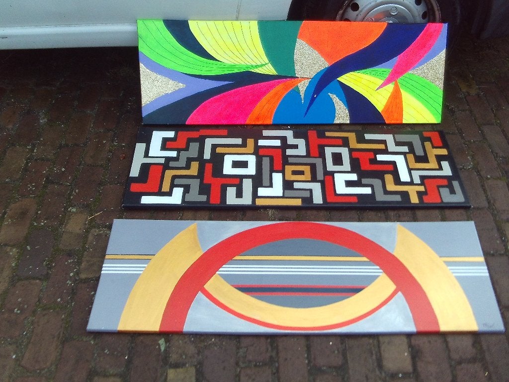3 Leuke Abstracte Geschilderde Werken - gesigneerd, Ophalen of Verzenden