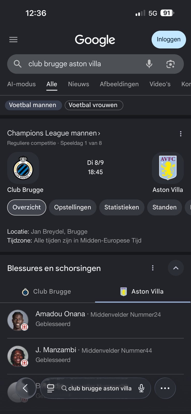 3 Tickets club brugge aston villa in noord tribune