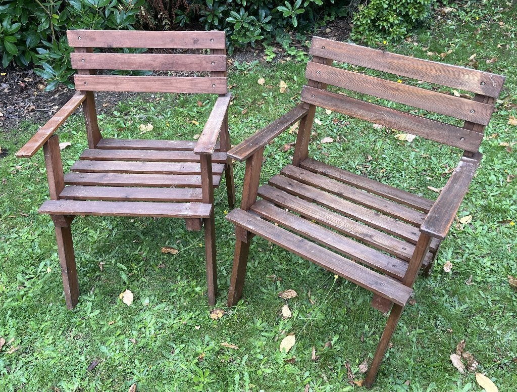 Tuinstoelen hout (2) (SNELVERKOOP), Enlèvement, Utilisé, Bois, Empilable