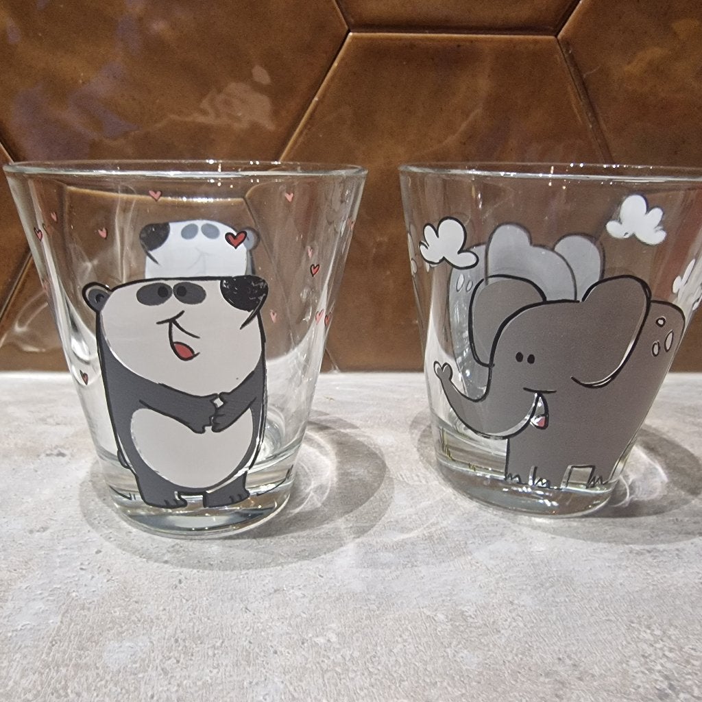 2 x glas Leonardo panda olifant, Ophalen of Verzenden, Zo goed als nieuw, Glas, Glas of Glazen