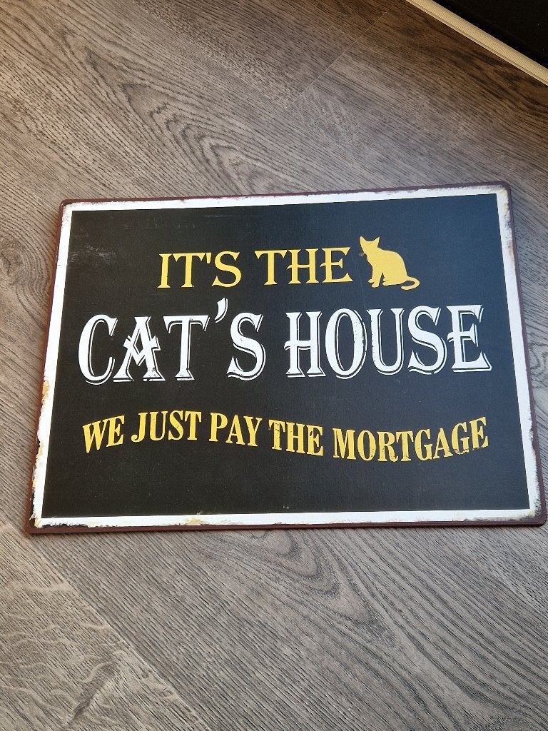 Metalen bord om uit te hangen met katten spreuk, Enlèvement ou Envoi, Neuf